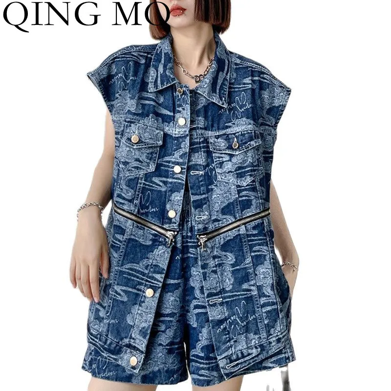 Женский джинсовый топ без рукавов QING MO, тонкий свободный облегающий топ для инструментов, летняя одежда, TT110Q, 2021 
Женский джинсовый топ без рукавов QING MO, тонкий свободный облегающий топ для инструментов, летняя одежда, TT110Q, 2021