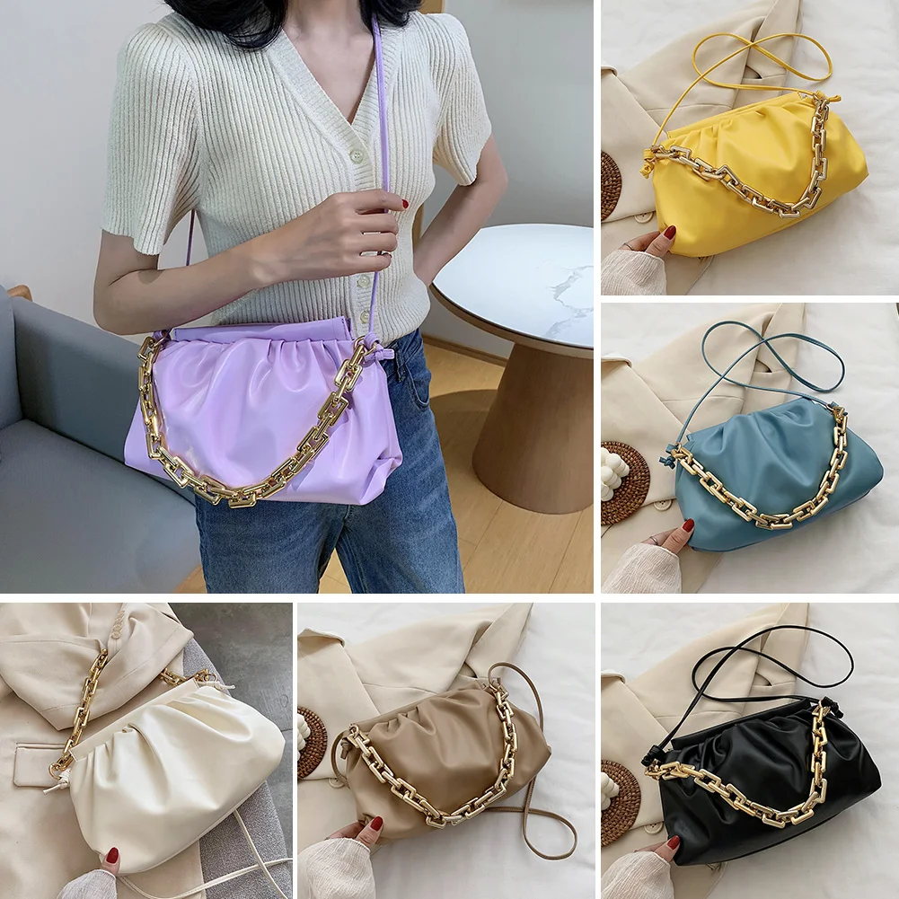 Fashion Women Solid Color Cloud Crossbody Bag PU Leather Pleated Single Shoulder Pouch Elegant Lady Travel Thick Chain Clutches
Fashion Women Solid Color Cloud Crossbody Bag PU Leather Pleated Single Shoulder Pouch Elegant Lady Travel Thick Chain Clutches