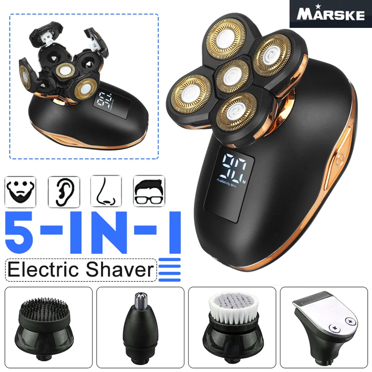 Electric for Men Bald Head Shaver 5 in 1 Electric Shaver Kit Cordless Hair Clippers Nose Hair Trimmer Waterproof USB Rechargeabl
Electric for Men Bald Head Shaver 5 in 1 Electric Shaver Kit Cordless Hair Clippers Nose Hair Trimmer Waterproof USB Rechargeabl
