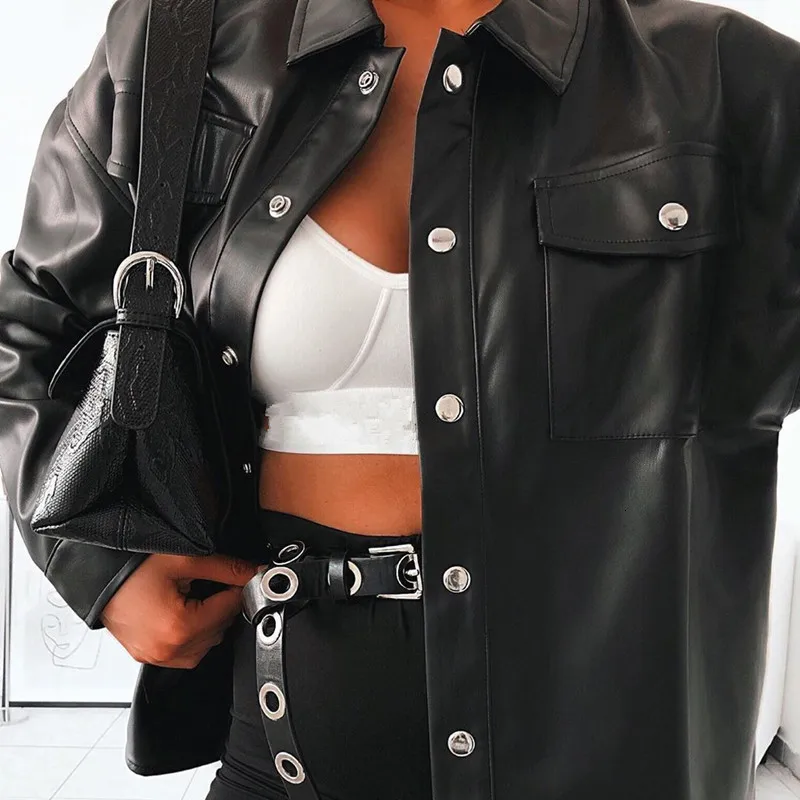 Punk Style Women Autumn Leather Jacket Turn-down Collar Streetwear Cool Jackets Ladies Pocket Oversized Pop Jackets
Punk Style Women Autumn Leather Jacket Turn-down Collar Streetwear Cool Jackets Ladies Pocket Oversized Pop Jackets