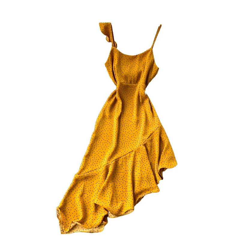 Vacation Style Skirt 2020 Summer New Retro Dots Sneaky Design Backless Irregular Ruffled Swing Dress
Vacation Style Skirt 2020 Summer New Retro Dots Sneaky Design Backless Irregular Ruffled Swing Dress