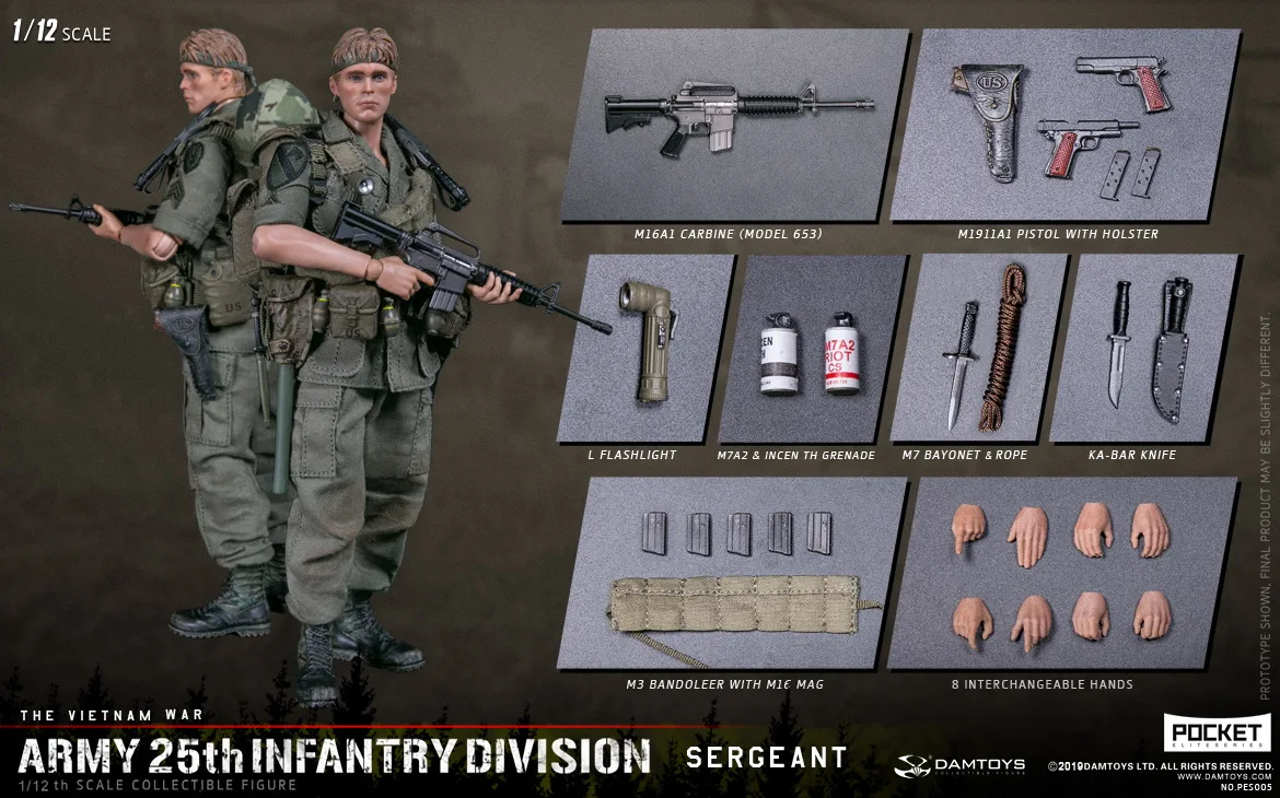 DAMTOYS DAM 1/12 PES005 US Army Soldier In Vietnam 25th Infantry Division Private Military Action Figure Collection
DAMTOYS DAM 1/12 PES005 US Army Soldier In Vietnam 25th Infantry Division Private Military Action Figure Collection