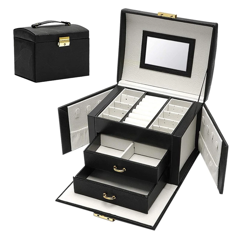 New Jewelry Box Large Capacity Earrings Necklace with Mirror Watch Jewelry Drawer Storage Box Necklaces Velvet Lining Black
New Jewelry Box Large Capacity Earrings Necklace with Mirror Watch Jewelry Drawer Storage Box Necklaces Velvet Lining Black