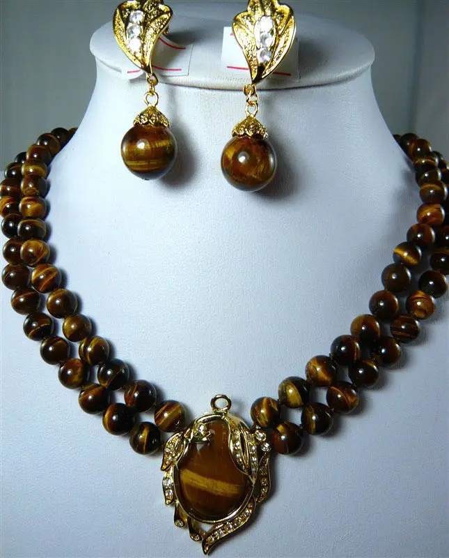 2 colors!2 row 8mm natural tiger eye stone necklace +18KGP pendant clip earrings
2 colors!2 row 8mm natural tiger eye stone necklace +18KGP pendant clip earrings