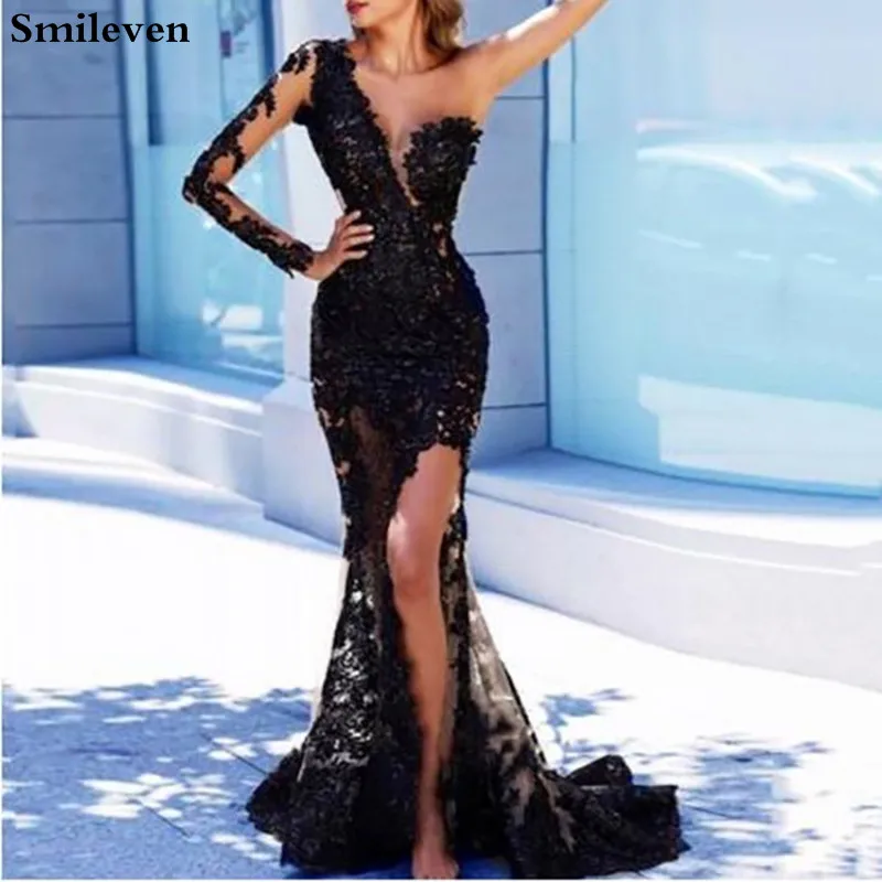 Женское вечернее платье Smileven, черное платье с разрезом на одном плече и кружевной аппликацией, 2019
Женское вечернее платье Smileven, черное платье с разрезом на одном плече и кружевной аппликацией, 2019