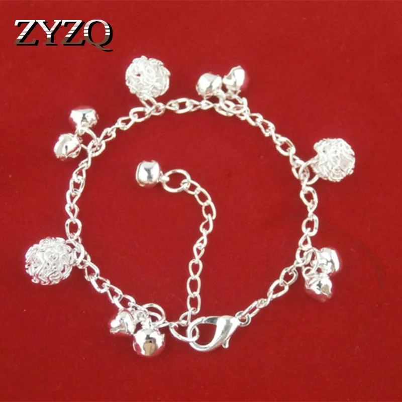 ZYZQ Bright Silver Plated Chain Bracelets Vintage Classic Bell Ball Pendant Birthday Christmas Present For Women Lovely Jewel | Украшения и