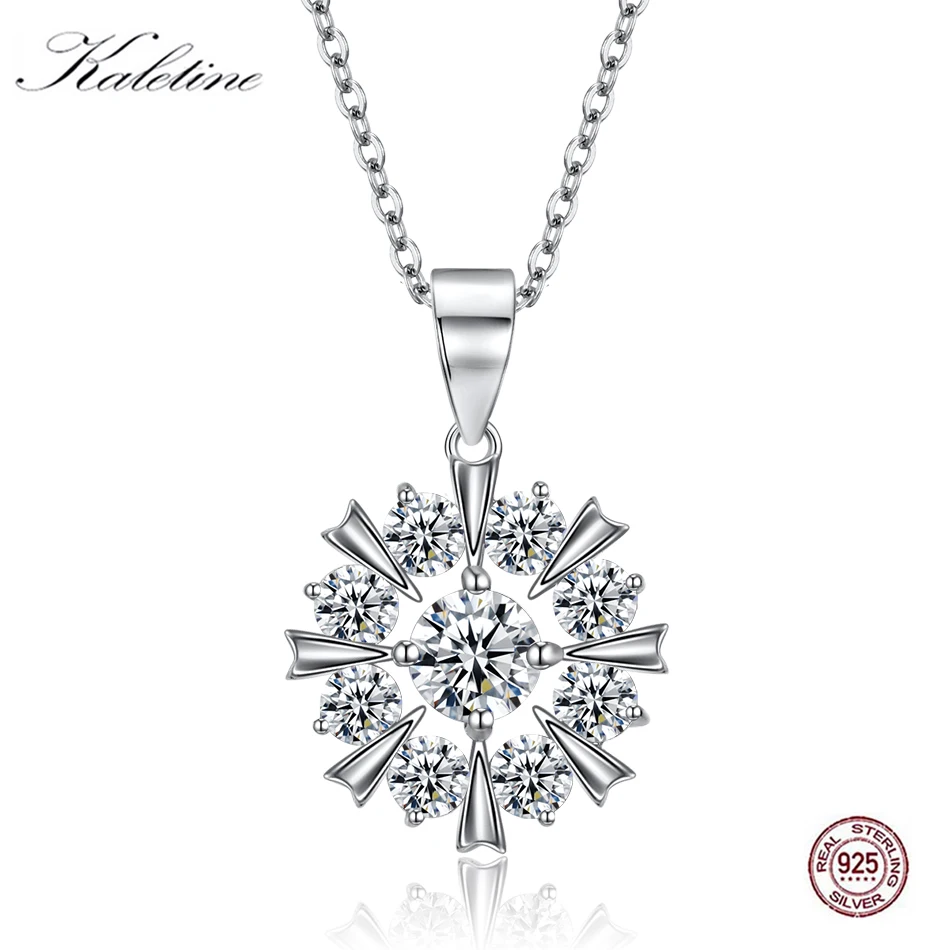 

Kaletine Charm 925 Sterling Silver Jewelry AAA Zircon Snowflake Pendant Neckace Women Gift 45cm Link Chain choker collares