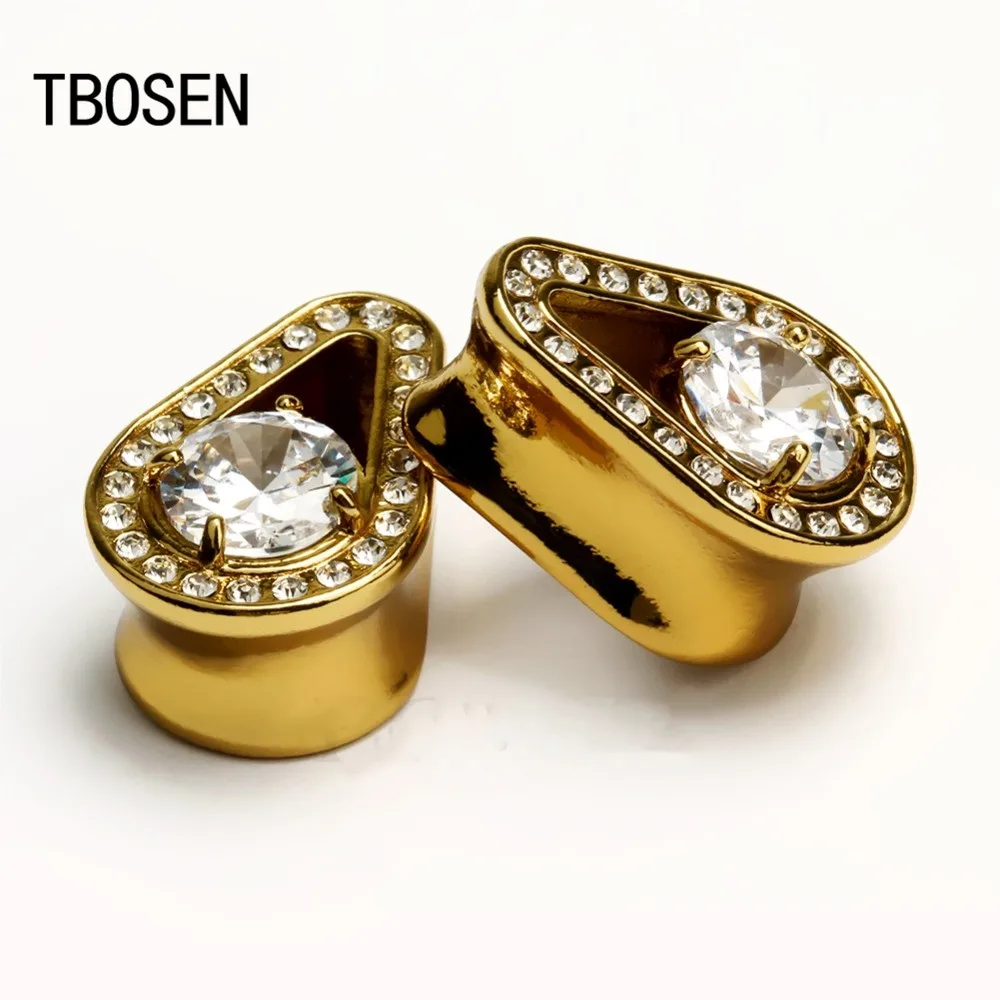TBOSEN copper water shape ear plugs crystal gold ear tunnels piercing new fashion body jewelry gift pair selling free shipping
TBOSEN copper water shape ear plugs crystal gold ear tunnels piercing new fashion body jewelry gift pair selling free shipping