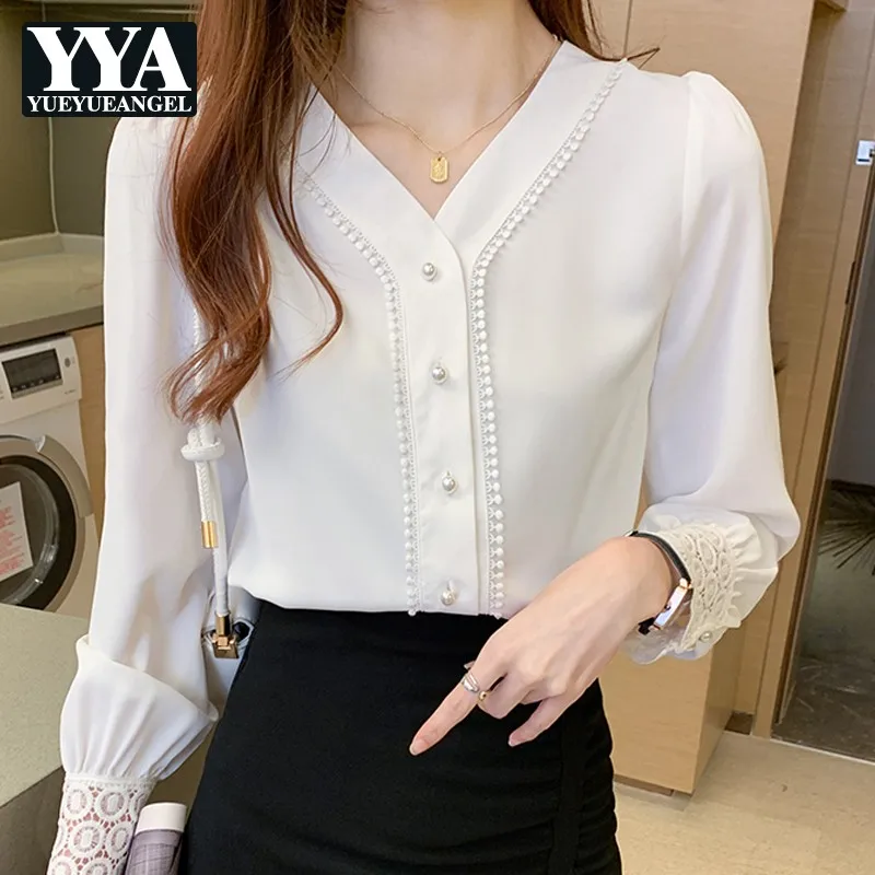 Women Long Sleeve White Chiffon Shirts Spring Autumn Elegant Chic Lace Spliced Tops Office Lady V-Neck Puff Sleeve Blouse S-2XL
Women Long Sleeve White Chiffon Shirts Spring Autumn Elegant Chic Lace Spliced Tops Office Lady V-Neck Puff Sleeve Blouse S-2XL