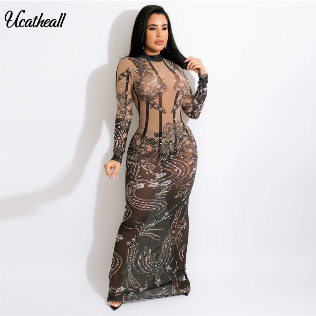 Pearl Printing Mesh Dress Women Sexy Long Sleeve Sheath See Through Dresses Ladies Sexy Fashion Clubwear Midi Dress Back Zipper
Pearl Printing Mesh Dress Women Sexy Long Sleeve Sheath See Through Dresses Ladies Sexy Fashion Clubwear Midi Dress Back Zipper