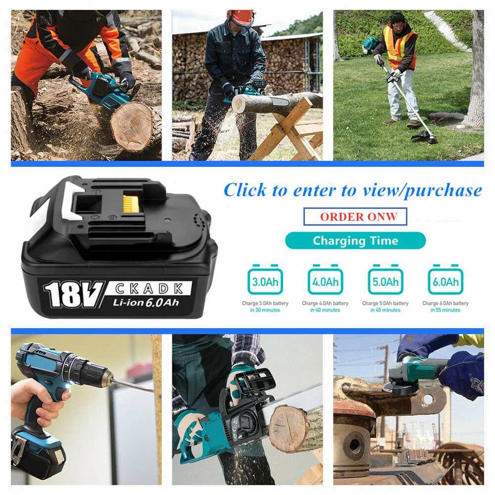 With 18v 4A Charger BL1860 Rechargeable Battery 18 V 6000mAh Lithium Ion for Makita 18v Battery BL1840 BL1850 BL1830 BL1860B 
With 18v 4A Charger BL1860 Rechargeable Battery 18 V 6000mAh Lithium Ion for Makita 18v Battery BL1840 BL1850 BL1830 BL1860B