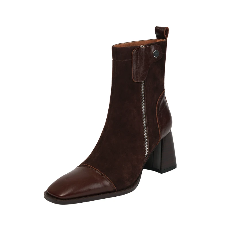 French Retro Leather Brown SquareToe High-heeled Martin Boots Thick Heel Rider Size Zipper Women's Short Ankle Boots New Fashion
French Retro Leather Brown SquareToe High-heeled Martin Boots Thick Heel Rider Size Zipper Women's Short Ankle Boots New Fashion