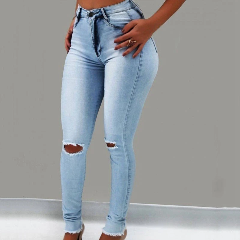 Skinny Pencil Pants Jeans for Women High Waist Ripped Holes Denim Trousers Women Fashion Elastic Jean
Skinny Pencil Pants Jeans for Women High Waist Ripped Holes Denim Trousers Women Fashion Elastic Jean