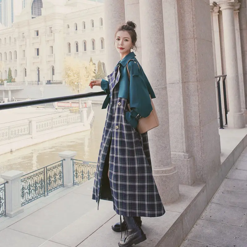 Retro Dark Green Plaid Windbreaker Women's Mid-length Autumn Coat New Loose Bandage Trench Temperament Spring Outerwear y037
Retro Dark Green Plaid Windbreaker Women's Mid-length Autumn Coat New Loose Bandage Trench Temperament Spring Outerwear y037