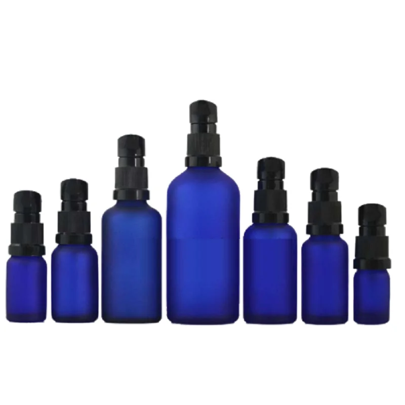 

10ml 15ml 20ml 30ml 50ml 100ml Empty Matte Blue Frost Glass Bottle Black Lotion Pump Cosmetic Packing Essence Emulsion Vials