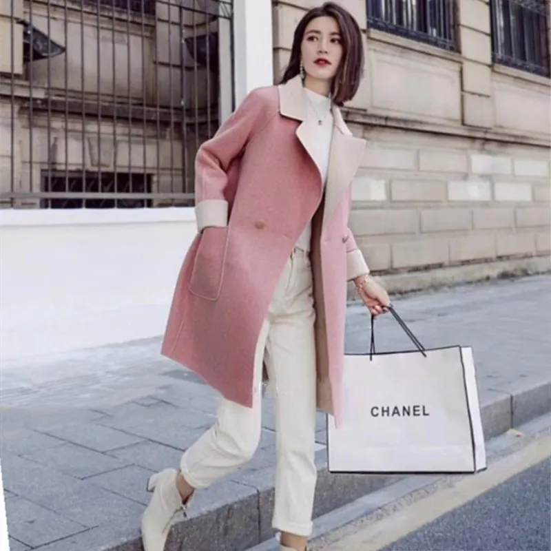 Double-sided woolen coat 2020 new autumn autumn winter fashion pink coat beige gray elegant coats V-neck middle long jacket
Double-sided woolen coat 2020 new autumn autumn winter fashion pink coat beige gray elegant coats V-neck middle long jacket