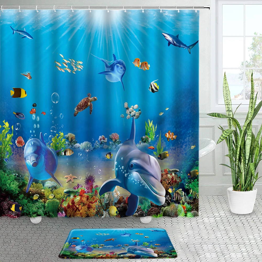 Dolphin Shower Curtains Set with Rug Cute Blue Ocean Fish Landscape Bathroom Decor Door Mat Polyester Curtain Non-Slip Bath Mats
Dolphin Shower Curtains Set with Rug Cute Blue Ocean Fish Landscape Bathroom Decor Door Mat Polyester Curtain Non-Slip Bath Mats