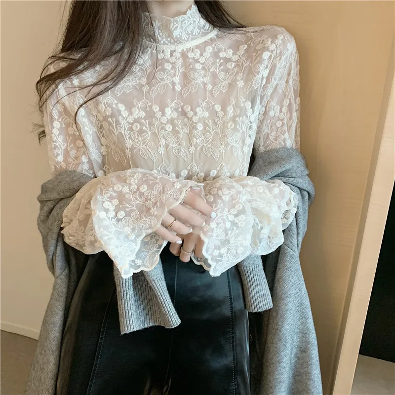 New 2020 Spring Summer Casual Chic Lace Mesh Blouses Shirts Women Vintage Sexy Flare Sleeve Floral Embroidery Bottoming Tops
New 2020 Spring Summer Casual Chic Lace Mesh Blouses Shirts Women Vintage Sexy Flare Sleeve Floral Embroidery Bottoming Tops