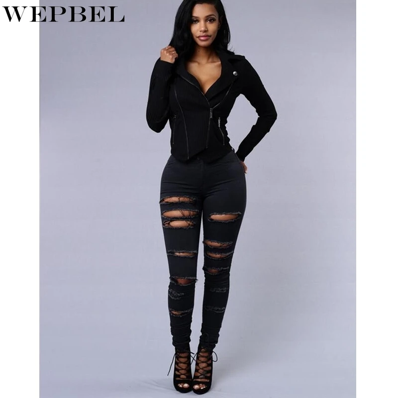 WEPBEL Summer Fashion Solid Color Washed Ripped Jeans Women's Casual High Waist Stretch Denim Pencil Pants
WEPBEL Summer Fashion Solid Color Washed Ripped Jeans Women's Casual High Waist Stretch Denim Pencil Pants