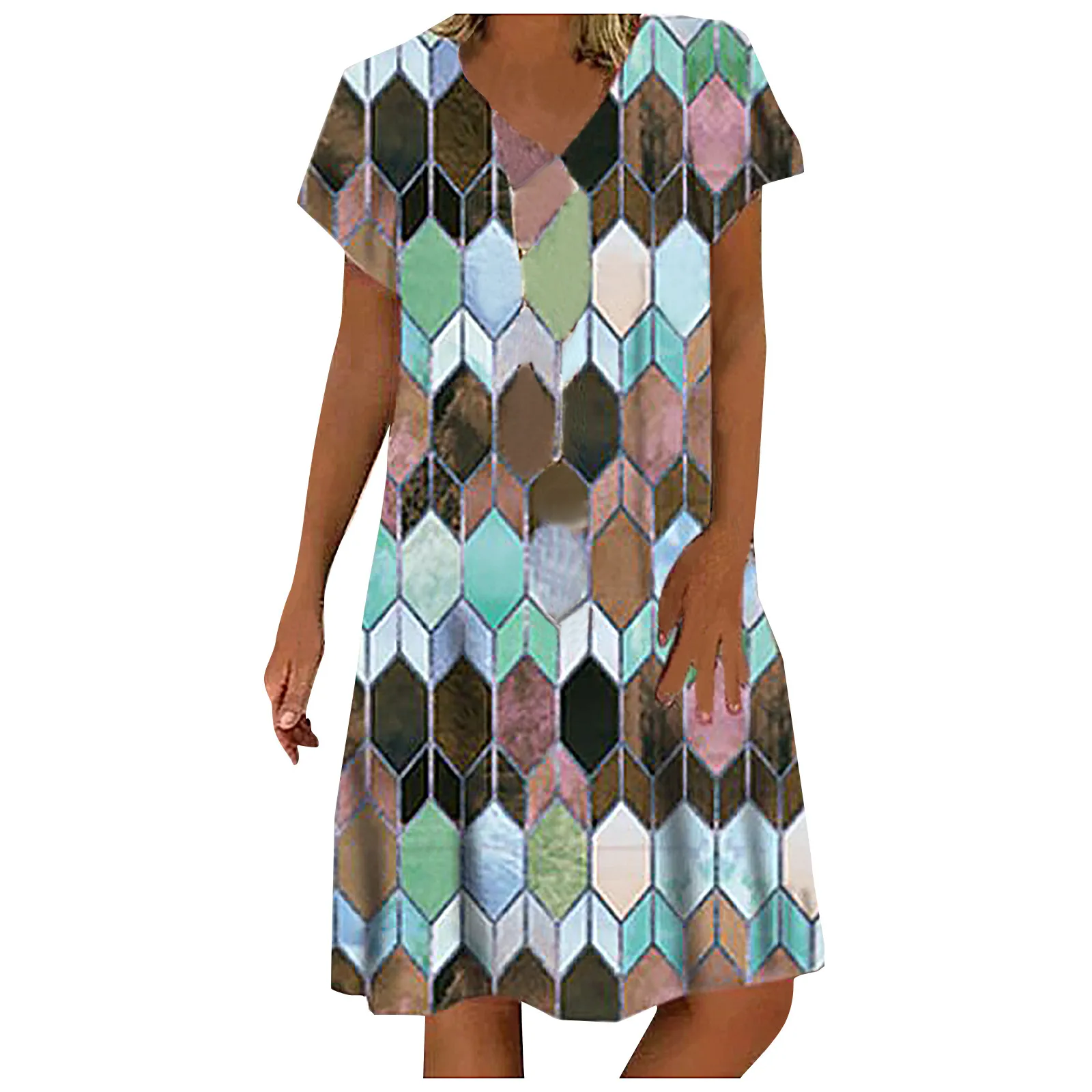 Short Sleeve Dress Diamond Print Casual Women's Dresses V Neck Loose Plus Size Women Clothing Dresses For Women 2021
Short Sleeve Dress Diamond Print Casual Women's Dresses V Neck Loose Plus Size Women Clothing Dresses For Women 2021