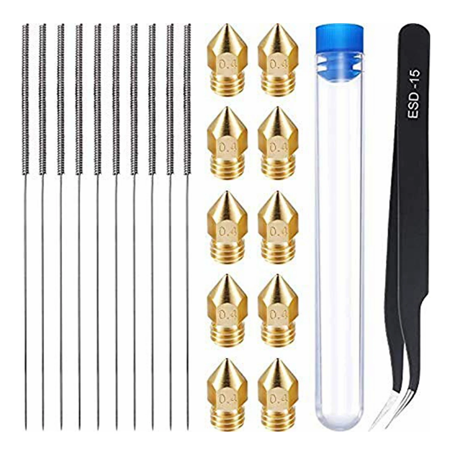 10 латунных сопла 0,4 мм для экструдера Creality 3D MK8 + 10 игл для чистки сопла из нержавеющей стали + 1 пинцет и 1 коробка для 3D
10 латунных сопла 0,4 мм для экструдера Creality 3D MK8 + 10 игл для чистки сопла из нержавеющей стали + 1 пинцет и 1 коробка для 3D