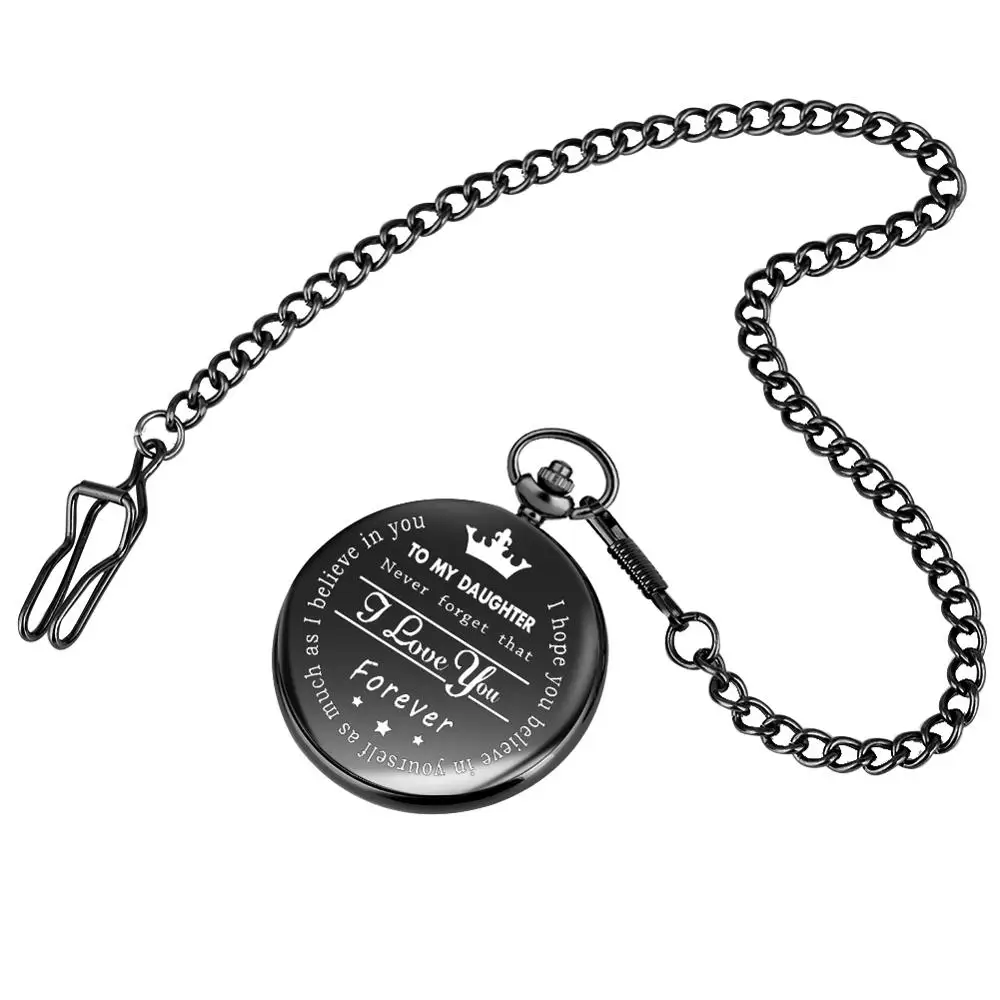 Luxury Unique Pendant Watch TO MY DAUGHTER I LOVE YOU FOREVER Quartz Pocket Watches Necklace Fob Chain Souvenir Gifts for Girls
Luxury Unique Pendant Watch TO MY DAUGHTER I LOVE YOU FOREVER Quartz Pocket Watches Necklace Fob Chain Souvenir Gifts for Girls