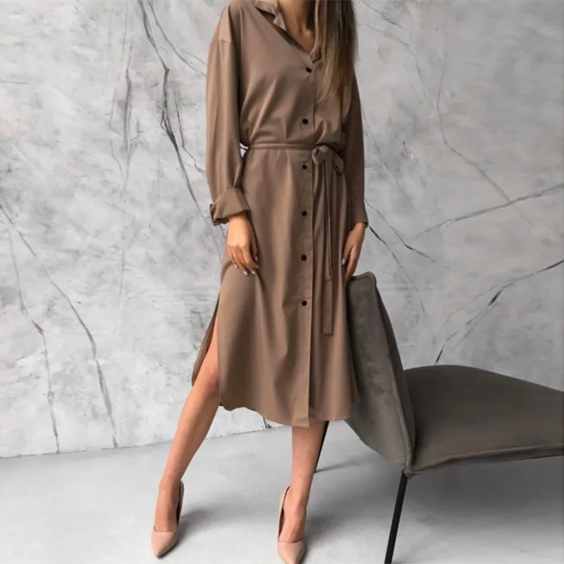 Dabourfeel Fashion Satin Casual Pockets Button Down Dress With Belt Women Turn Down Collar Long Sleeve Midi Dresses 2020 Autumn
Dabourfeel Fashion Satin Casual Pockets Button Down Dress With Belt Women Turn Down Collar Long Sleeve Midi Dresses 2020 Autumn