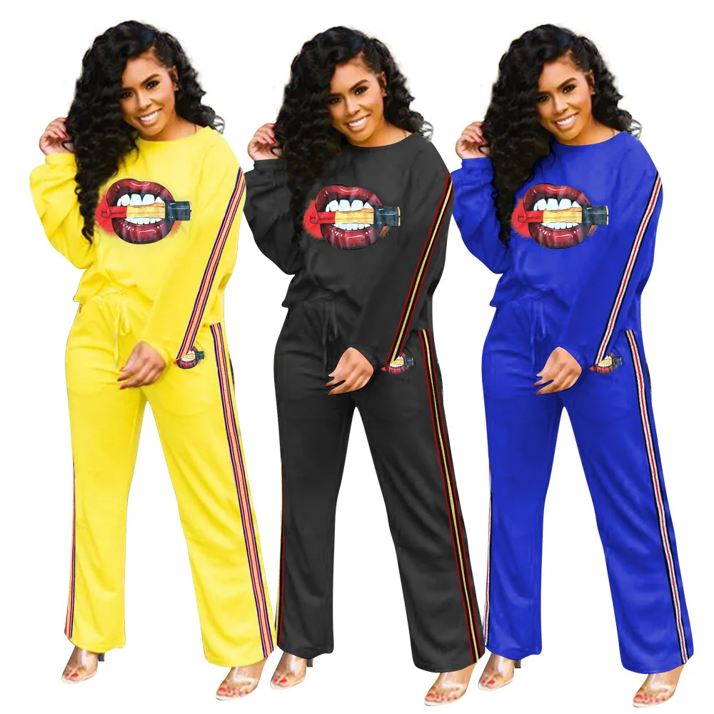 European and American Women's Clothing Casual Lips Offset Printing Ribbon Blouse and Pants Two-Piece Set 3 Colors 5 Yards
European and American Women's Clothing Casual Lips Offset Printing Ribbon Blouse and Pants Two-Piece Set 3 Colors 5 Yards