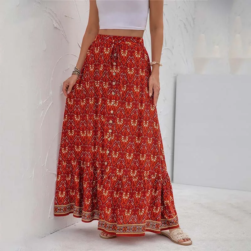 2021 Summer New Women Print Skirt Casual Loose High Waist Vintage Button Split Fork Ankle Length Streetwear Beach Ladies Skirts
2021 Summer New Women Print Skirt Casual Loose High Waist Vintage Button Split Fork Ankle Length Streetwear Beach Ladies Skirts