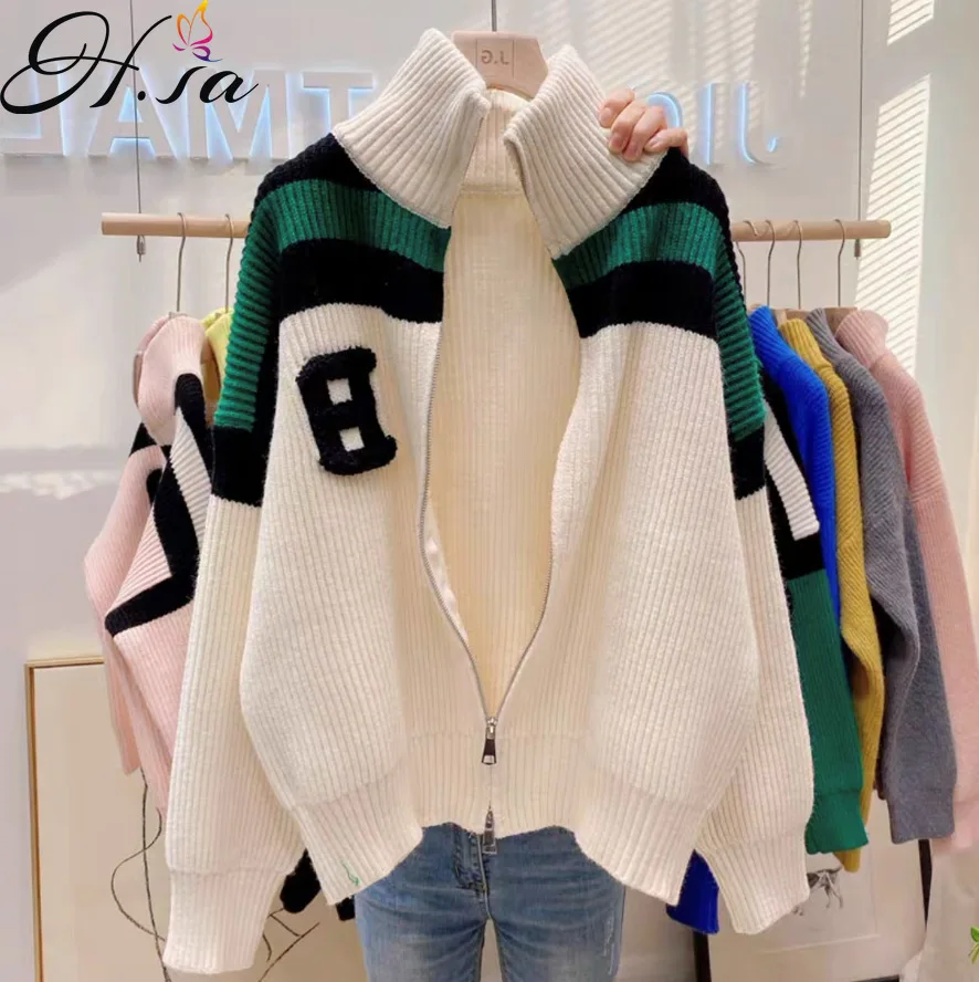 Hsa High Neck Thickened Zipper Sweater Coat For Women Loose 2021 Autumn And Winter New Korean Style Letters Cardigan
Hsa High Neck Thickened Zipper Sweater Coat For Women Loose 2021 Autumn And Winter New Korean Style Letters Cardigan