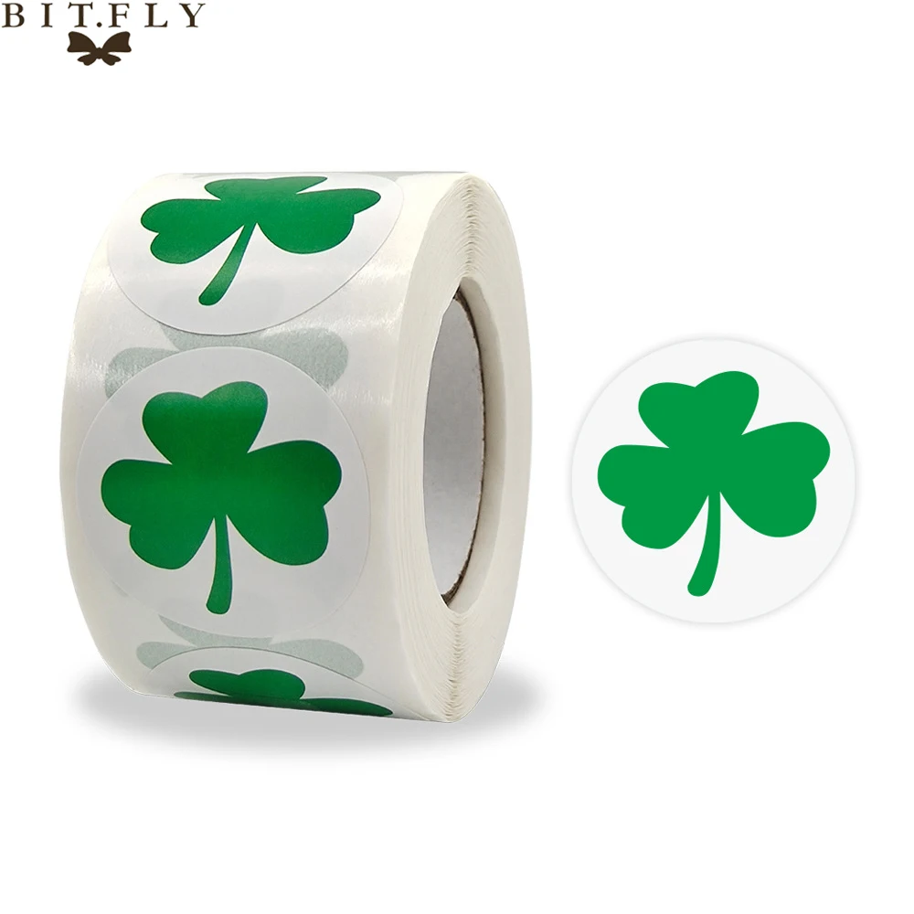 

500Pcs Green Clover Stickers Happy St.Patrick's Day Decoration 1.5" Round Seal Labels Gift Packaging Sticker Irish Party Decor
