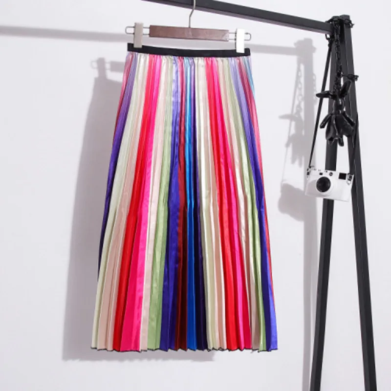 2019 Harajuku Multicolor Rainbow Stripe Printed Satin Skirt Elastic Waist Pleated Skirt For Women Young Girl
2019 Harajuku Multicolor Rainbow Stripe Printed Satin Skirt Elastic Waist Pleated Skirt For Women Young Girl