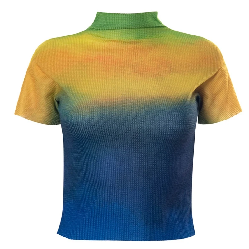 LXAE Women Short Sleeve Turtleneck Crop Top Dyeing Gradient Contrast Color T-Shirts Waffle Knitted Casual Slim Streetwear
LXAE Women Short Sleeve Turtleneck Crop Top Dyeing Gradient Contrast Color T-Shirts Waffle Knitted Casual Slim Streetwear