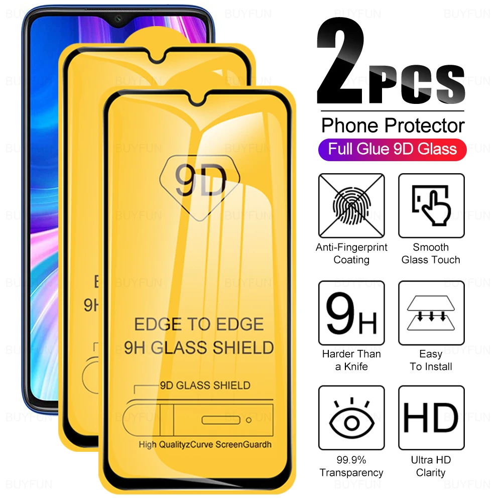 Защитное стекло 9D для Xiaomi Redmi Note 8 2021 T 7S Note7 Note8 7A 8A 8pro 9H 2 шт. | Мобильные телефоны и