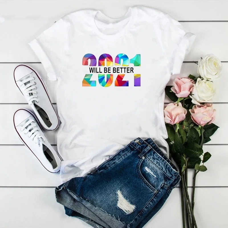 2021 WILL BE BETTER Print Women T Shirt Short Sleeve O Neck Loose Women Tshirt Ladies Fashion Tee Shirt Tops Camisetas Mujer
2021 WILL BE BETTER Print Women T Shirt Short Sleeve O Neck Loose Women Tshirt Ladies Fashion Tee Shirt Tops Camisetas Mujer