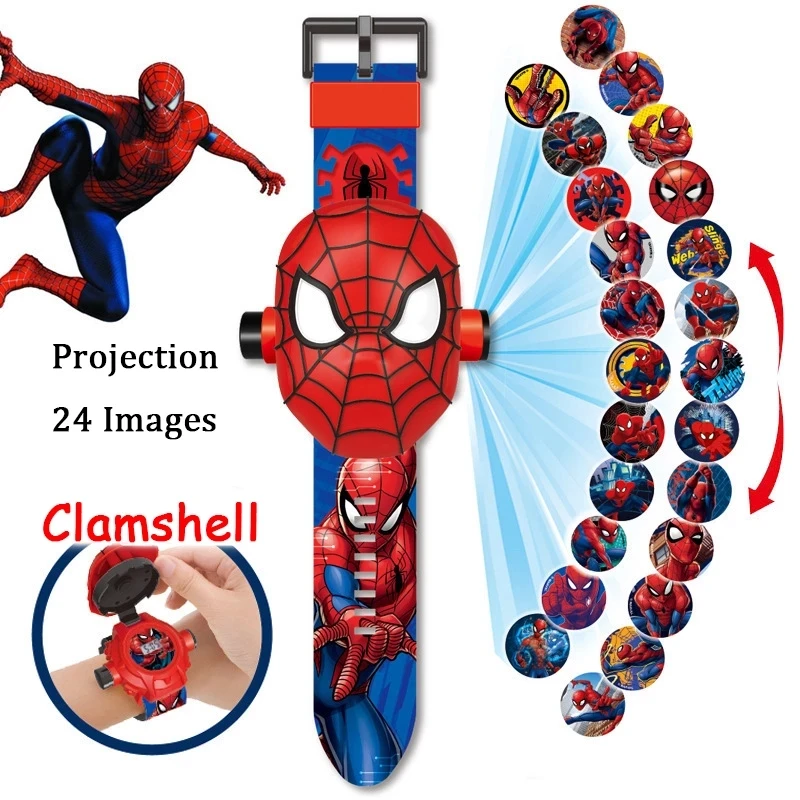 Часы Детские с 3d проекцией стильные Мультяшные герои Диснея Человек паук
