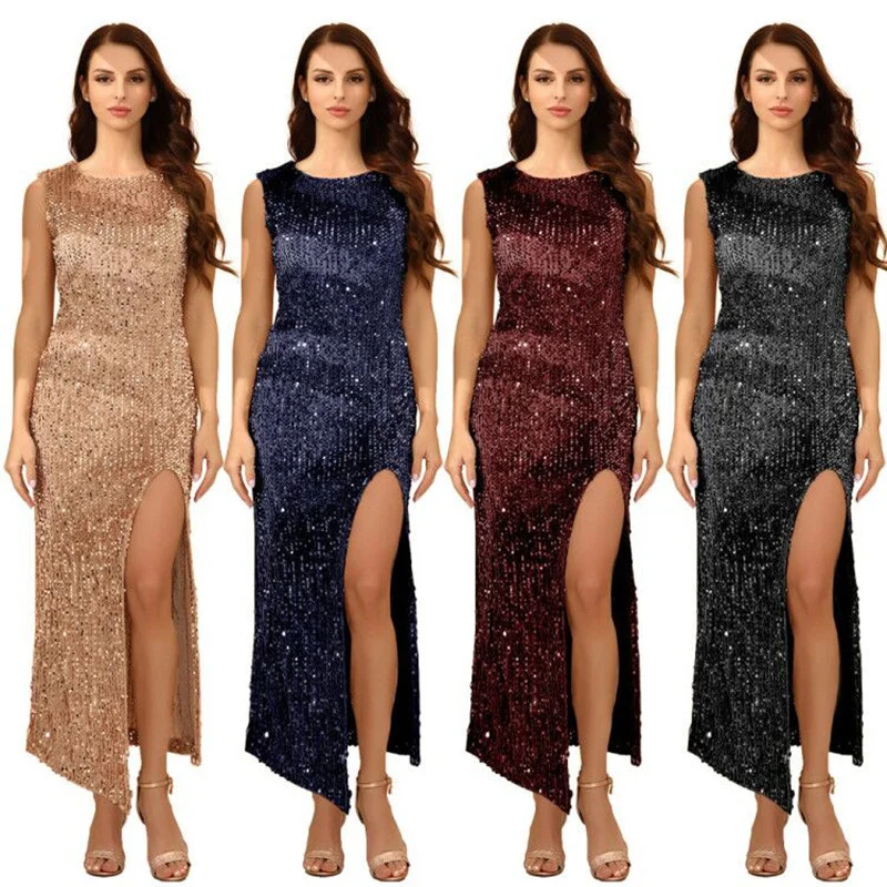 New Ladies Sexy Temperament Solid Color Sequined Dress Split Skirt Slit Sleeveless Evening Dress
New Ladies Sexy Temperament Solid Color Sequined Dress Split Skirt Slit Sleeveless Evening Dress