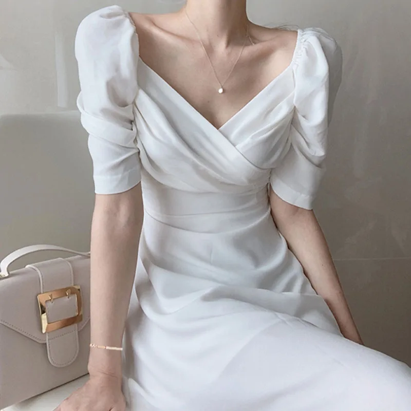 Elegant Puff Sleeve Dresses Retro V-Neck Slim Waist White A-Line Dress 2021 One Piece Korean Summer Women Dress Femme VestidosEl
Elegant Puff Sleeve Dresses Retro V-Neck Slim Waist White A-Line Dress 2021 One Piece Korean Summer Women Dress Femme VestidosEl