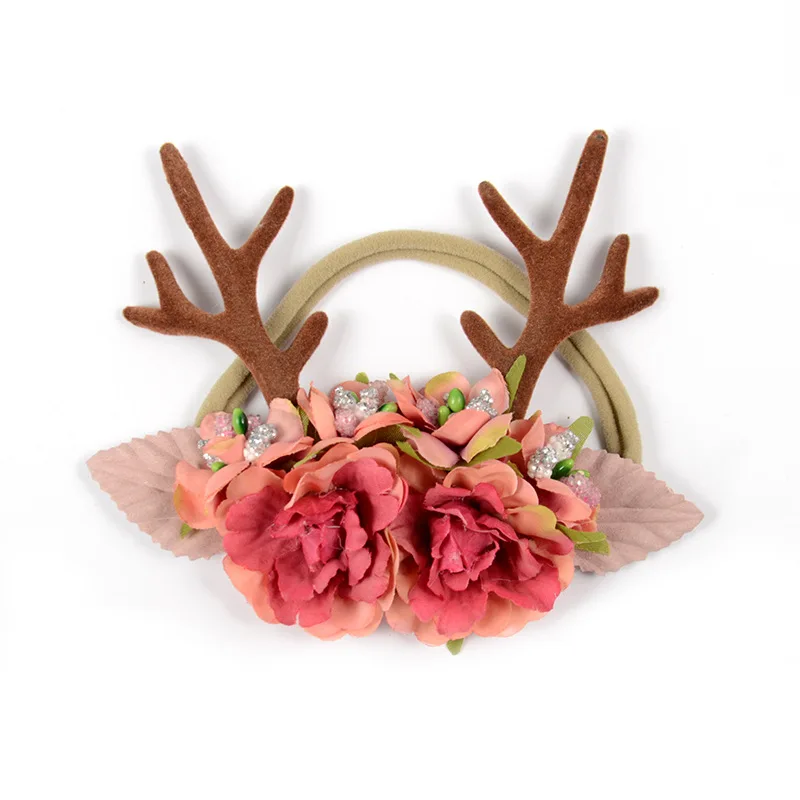 

New Christmas Antler Baby Girl Headbands Accessories Party Deer Ear Flower Crown Hair Band Newborn Photography Props Headwraps