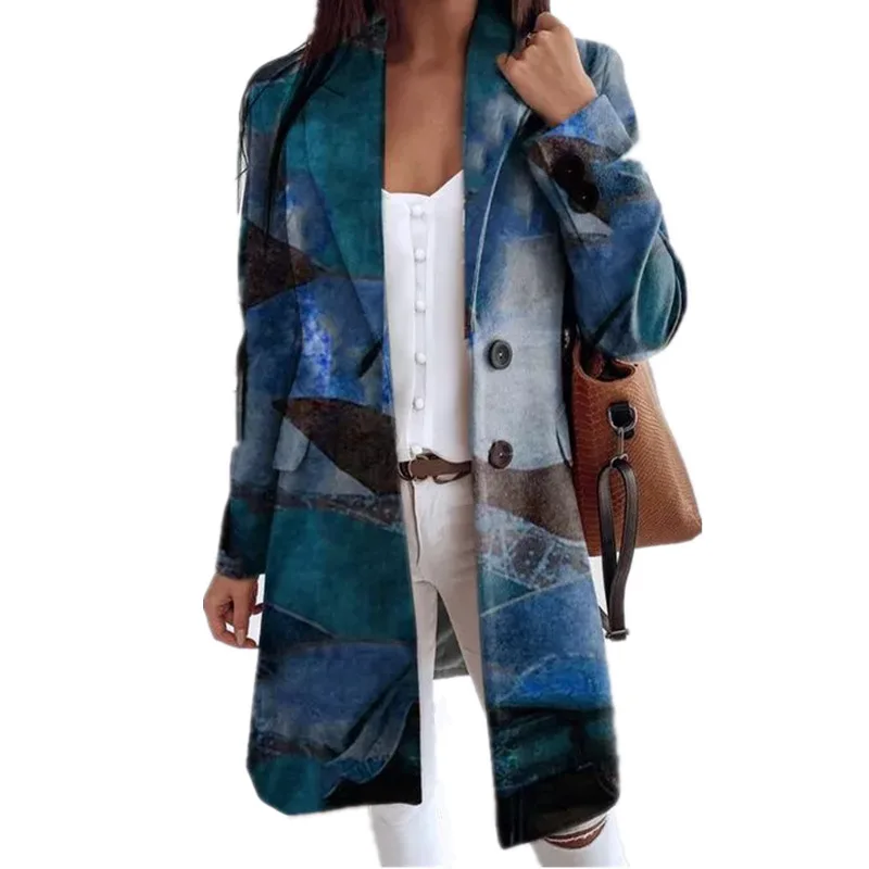 2020 Fall Winter Fashion Geometric Printed Wool Coat Female Turn-down Collar Overcoat Ladies Slim Long Blazer Jackets
2020 Fall Winter Fashion Geometric Printed Wool Coat Female Turn-down Collar Overcoat Ladies Slim Long Blazer Jackets