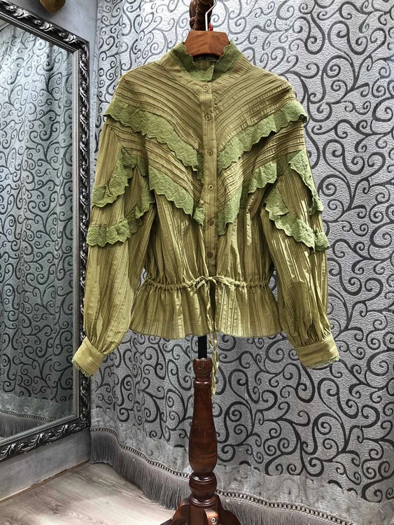 2020 autumn and winter new women's small stand-up collar water-soluble embroidery ruffled solid color all-match shirt
2020 autumn and winter new women's small stand-up collar water-soluble embroidery ruffled solid color all-match shirt