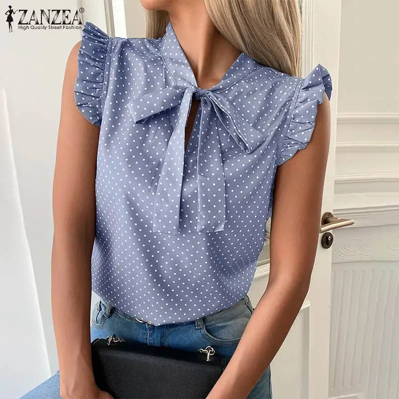 ZANZEA Summer Stylish Sleeveless Bow Tie Shirt Casual Polka Dot Printed Blouse Female Office Work Blusas Tunic Ruffle Tanks Tops
ZANZEA Summer Stylish Sleeveless Bow Tie Shirt Casual Polka Dot Printed Blouse Female Office Work Blusas Tunic Ruffle Tanks Tops