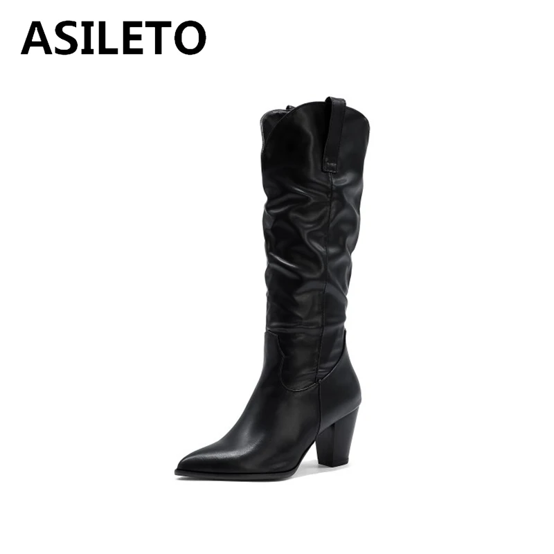 ASILETO Winter Knee-high Boots Pointed Toe Chunky Heels PU Slip-on Solid Pleated Big Size 34-48 Black White Red Casual A3162
ASILETO Winter Knee-high Boots Pointed Toe Chunky Heels PU Slip-on Solid Pleated Big Size 34-48 Black White Red Casual A3162