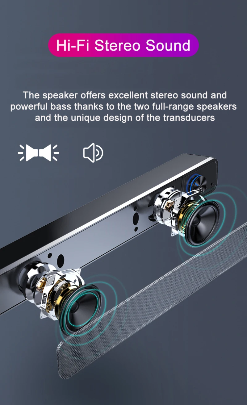 AUX Wired Wireless Computer Speakers Smart Home Theater Bluetooth Speaker Bass Column Sound Bar For PC TV Built-in Microphone
AUX Wired Wireless Computer Speakers Smart Home Theater Bluetooth Speaker Bass Column Sound Bar For PC TV Built-in Microphone