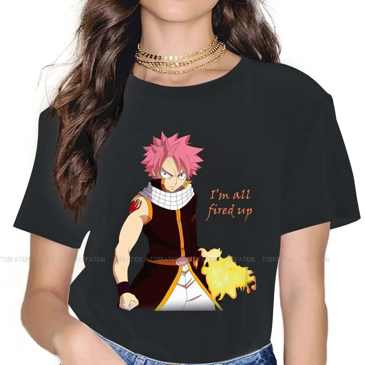 

Fairy Tail Japanese ACG Natsu Erza Lucy 100% Cotton TShirts Natsu Fired Up Essential Personalize Girl T Shirt Hipster Clothing