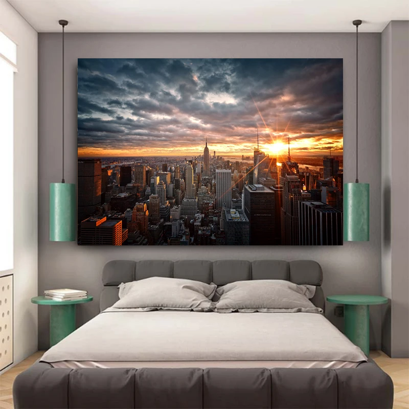 

New York City Sunset View Canvas Paintings On the Wall Art Posters And Prints Skline of Manhattan Wall Pictures Home Decoration