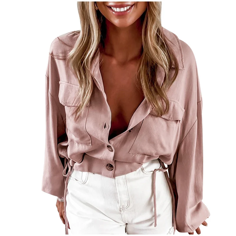 Women Turn Down Collar Bat Sleeve Shirts Drawstring Button Pockets Loose Ladies Shirts 2021 Autumn Solid Casual Female Crop Tops
Women Turn Down Collar Bat Sleeve Shirts Drawstring Button Pockets Loose Ladies Shirts 2021 Autumn Solid Casual Female Crop Tops