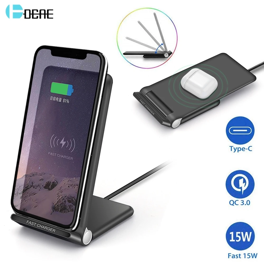 Беспроводное зарядное устройство DCAE складная Qi зарядная подставка 15 Вт Тип c USB 10