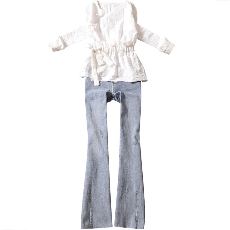 2020 summer new office lady elegant pant suits solid white shirts and flare jeans female pant suits top quality
2020 summer new office lady elegant pant suits solid white shirts and flare jeans female pant suits top quality