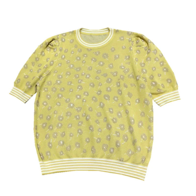 Fashion Puff Sleeve T-shirt 2021 Summer Loose Women Bright Silk Short Sleeve Thin Knit Pullover Tops Leopard Knitted Shirt Woman
Fashion Puff Sleeve T-shirt 2021 Summer Loose Women Bright Silk Short Sleeve Thin Knit Pullover Tops Leopard Knitted Shirt Woman
